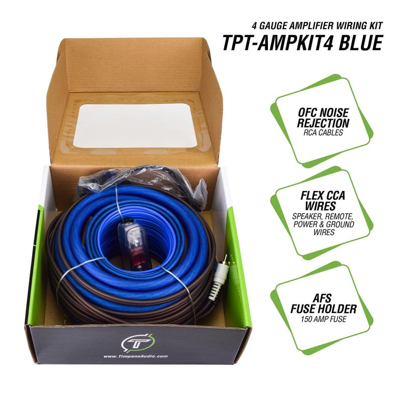 TIMPANO Amplifier Wiring Kit - 4 Gauge Amp Kit 2000 Watts Car Amplifier Installation CCA Cables Kit – 150 Amp Fuse Single Amp TPT-AMPKIT4 Blue - Image 3